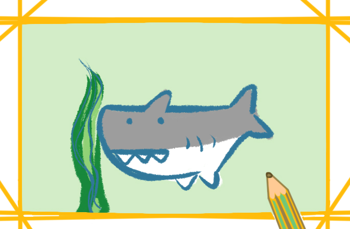 可爱的Q版鲨鱼上色简笔画图片教程步骤