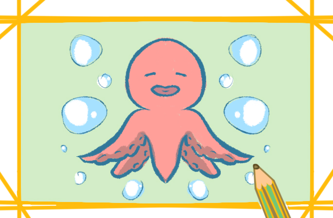 漂亮的章鱼上色简笔画图片教程步骤