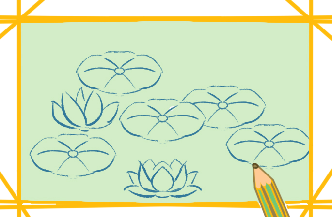漂亮的莲花池上色简笔画图片教程步骤