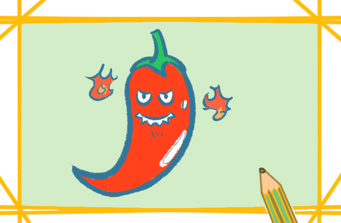 鲜红色的辣椒上色简笔画图片教程步骤