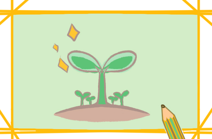 蓬勃的绿芽上色简笔画图片教程步骤