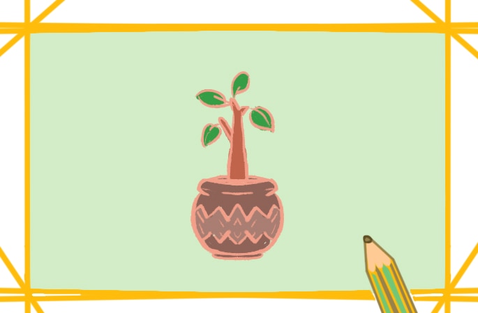 绿色盆栽植物上色简笔画图片教程