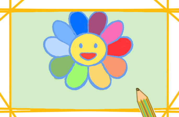 美好的七彩花上色简笔画图片教程步骤