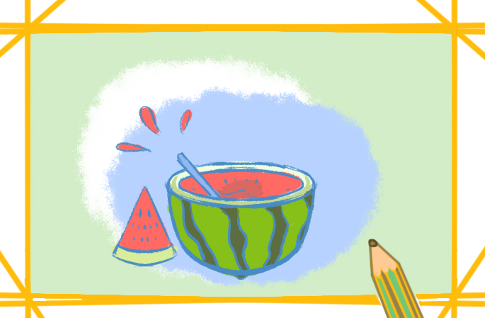 夏天西瓜汁上色简笔画图片教程步骤