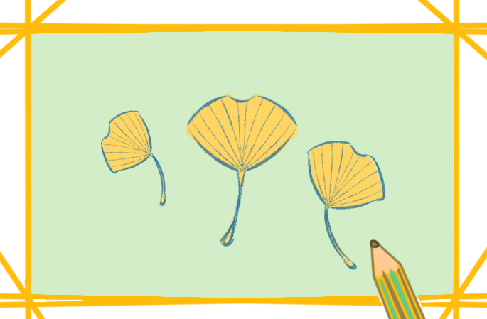 金黄色的银杏叶上色简笔画图片教程步骤
