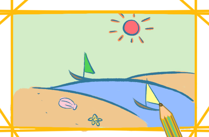 金黄色沙滩上色简笔画图片教程步骤