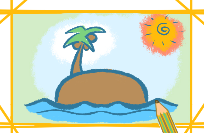 晴朗的椰子岛简笔画教程步骤图片