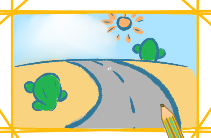 沙漠里的公路上色简笔画图片教程步骤