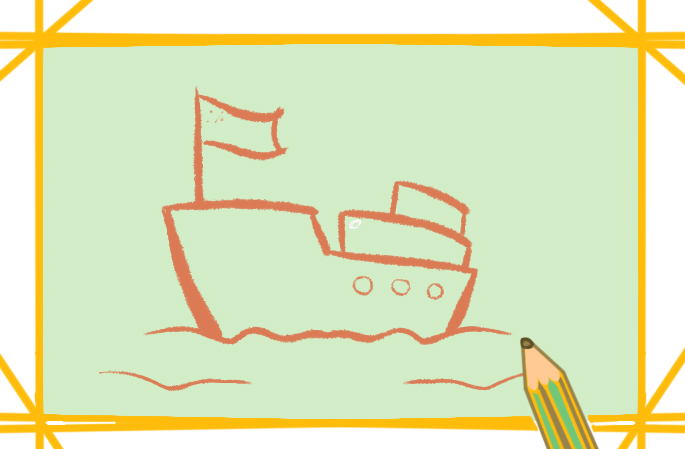 军绿色的轮船上色简笔画图片教程步骤