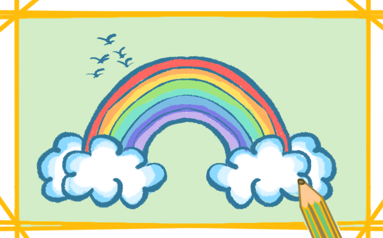 小清新的彩虹上色简笔画图片教程步骤