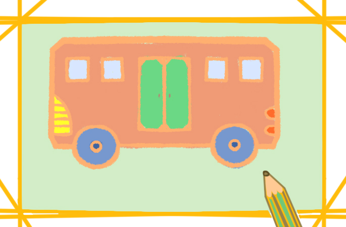 儿童画公交车卡通简笔画带颜色怎么画
