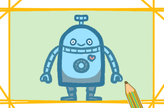 可爱的机器人上色简笔画图片教程步骤