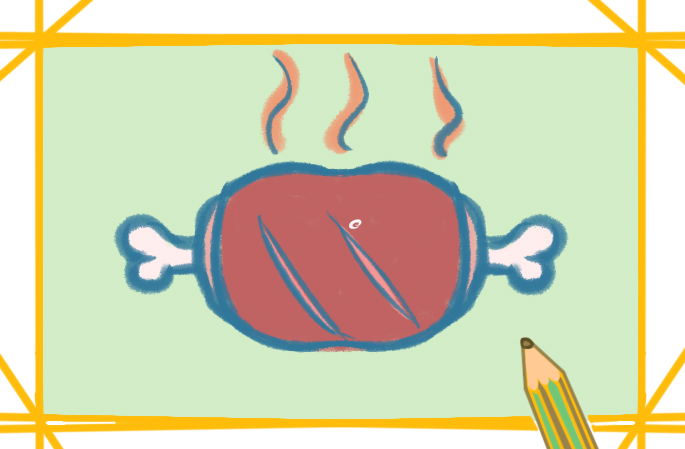 美味的烤肉简笔画教程步骤图片