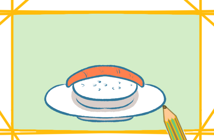 美味的三文鱼寿司上色简笔画图片教程步骤
