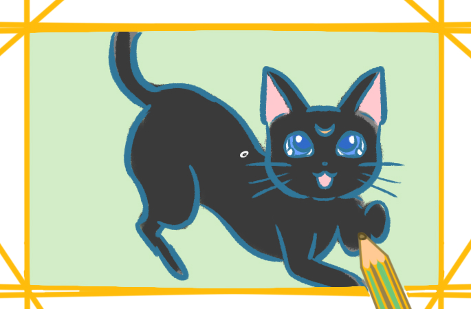 美少女战士的黑猫上色简笔画图片教程步骤