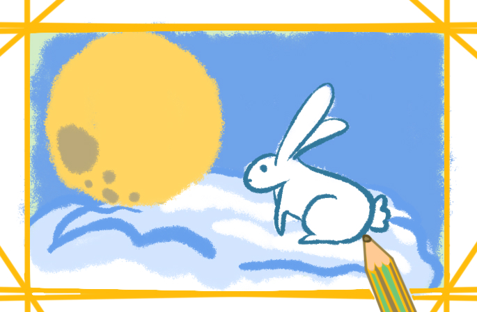 中秋节的玉兔上色简笔画图片教程步骤